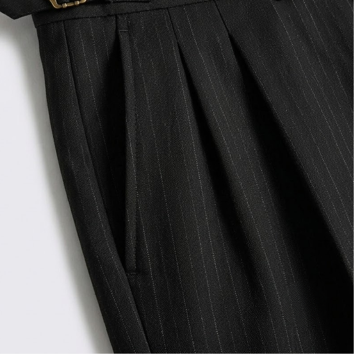 Double-Pleated Tapered Trousers with Adjustable Waist