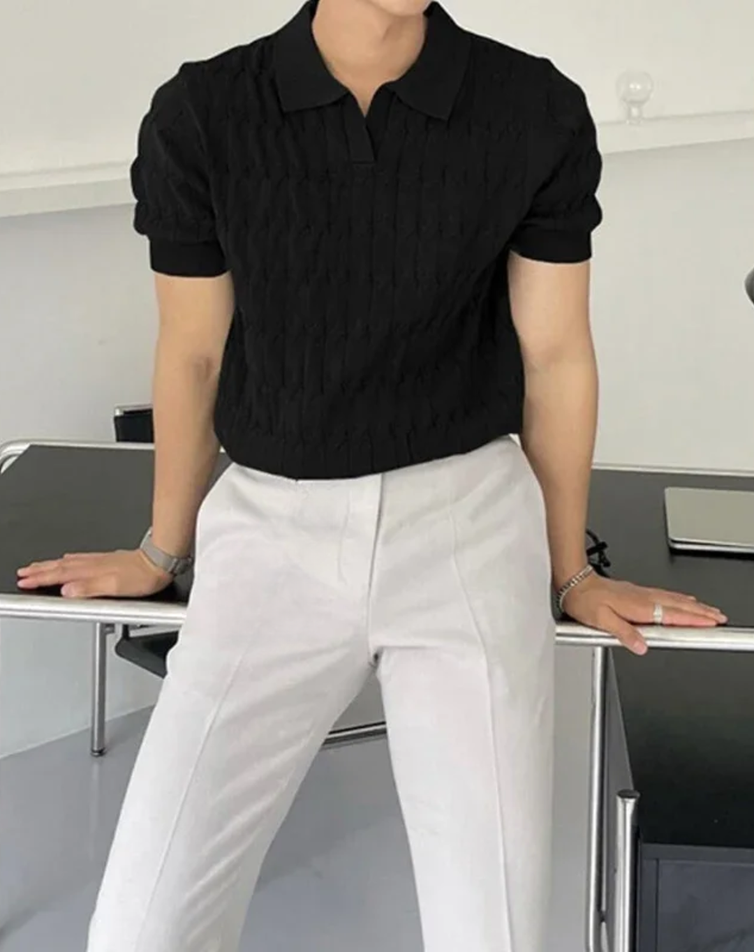 Textured Knit Polo Shirt
