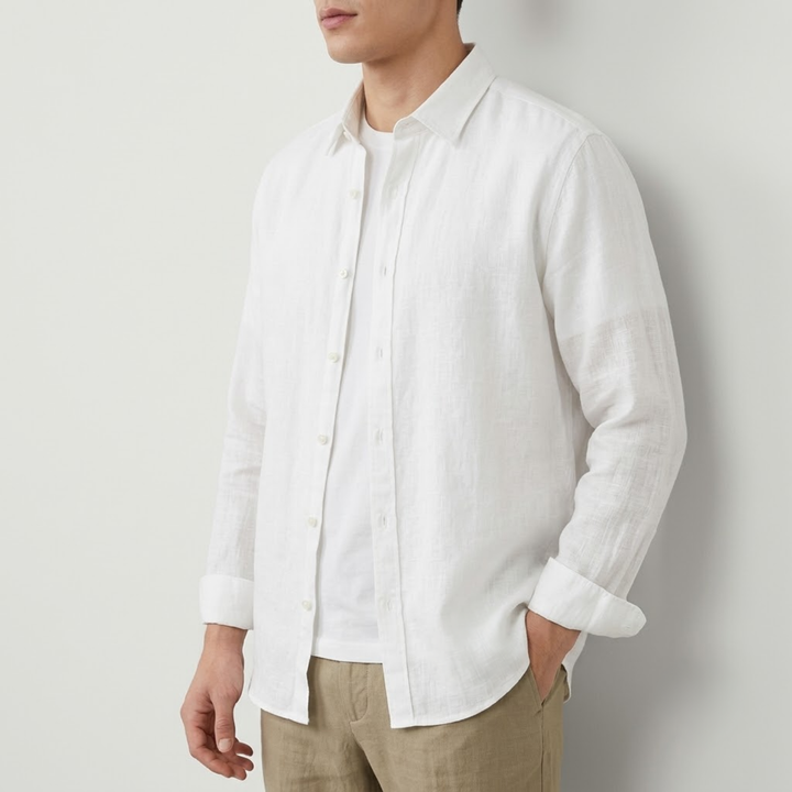 Lightweight Linen Shirt with Spread Collar