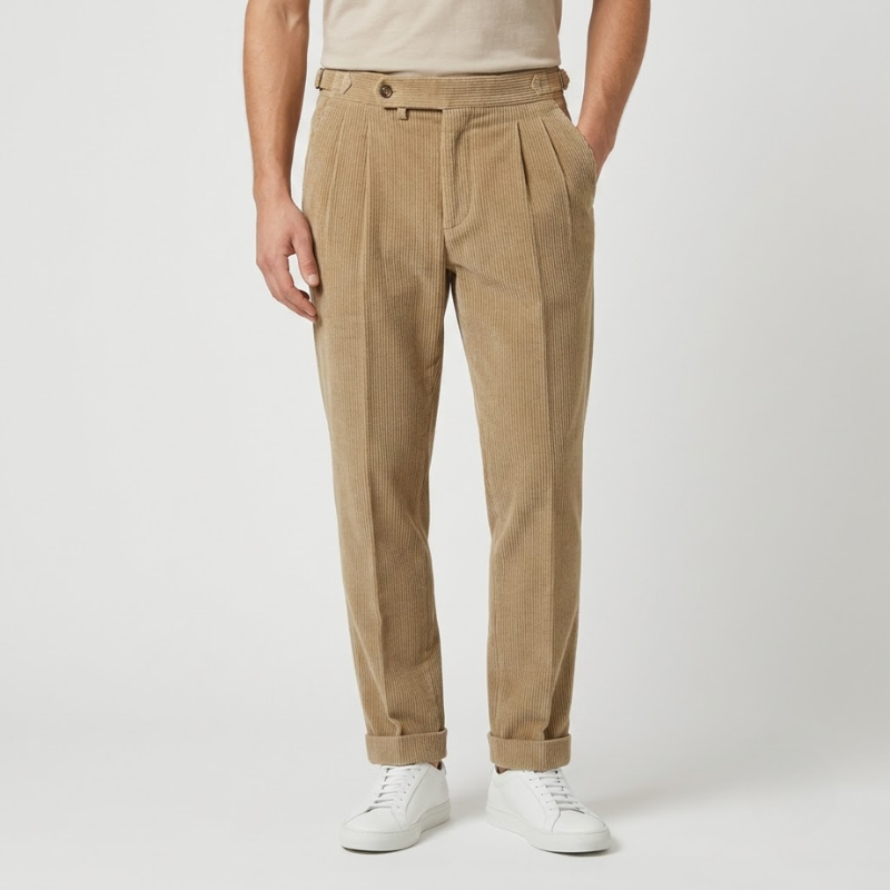 High-Rise Pleated Corduroy Trousers