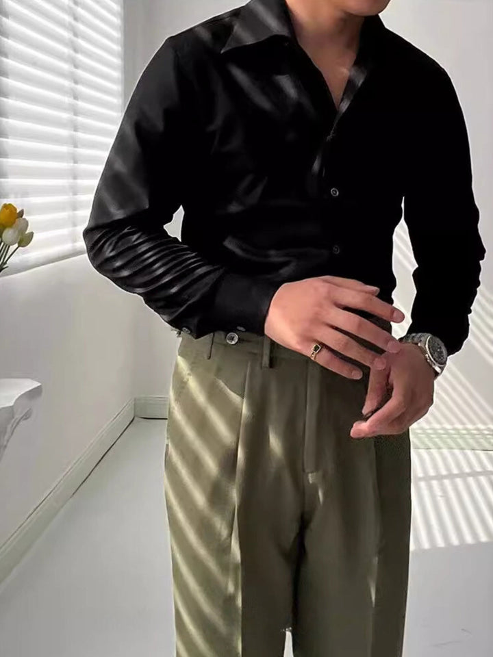 Stretch Cotton Classic Shirt with Semi-Spread Collar