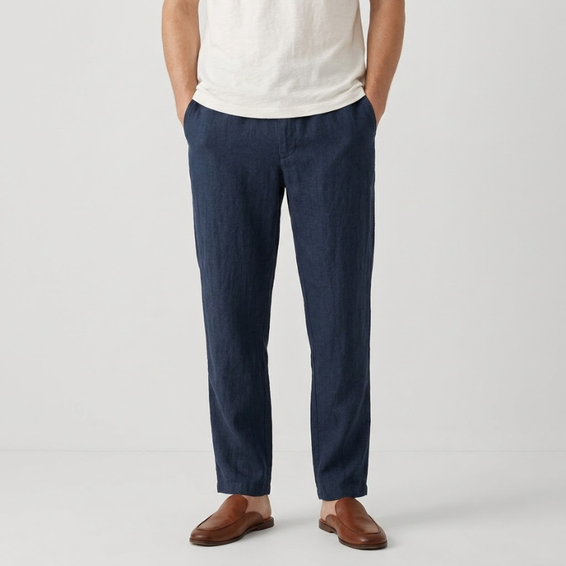 Relaxed Tapered Linen Trousers with Drawstring Waist
