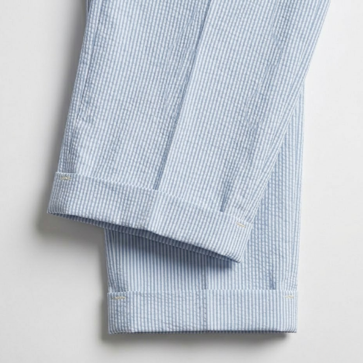 High-Rise Pleated Seersucker Trousers