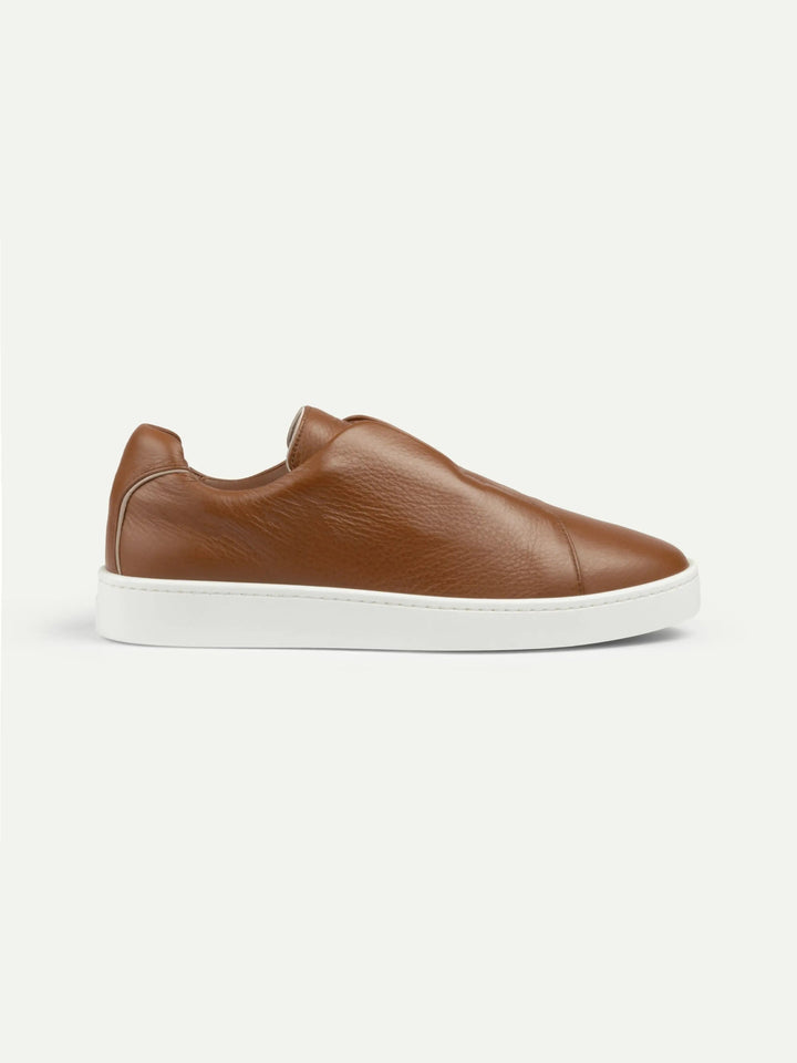 Leather Laceless Sneakers Cognac
