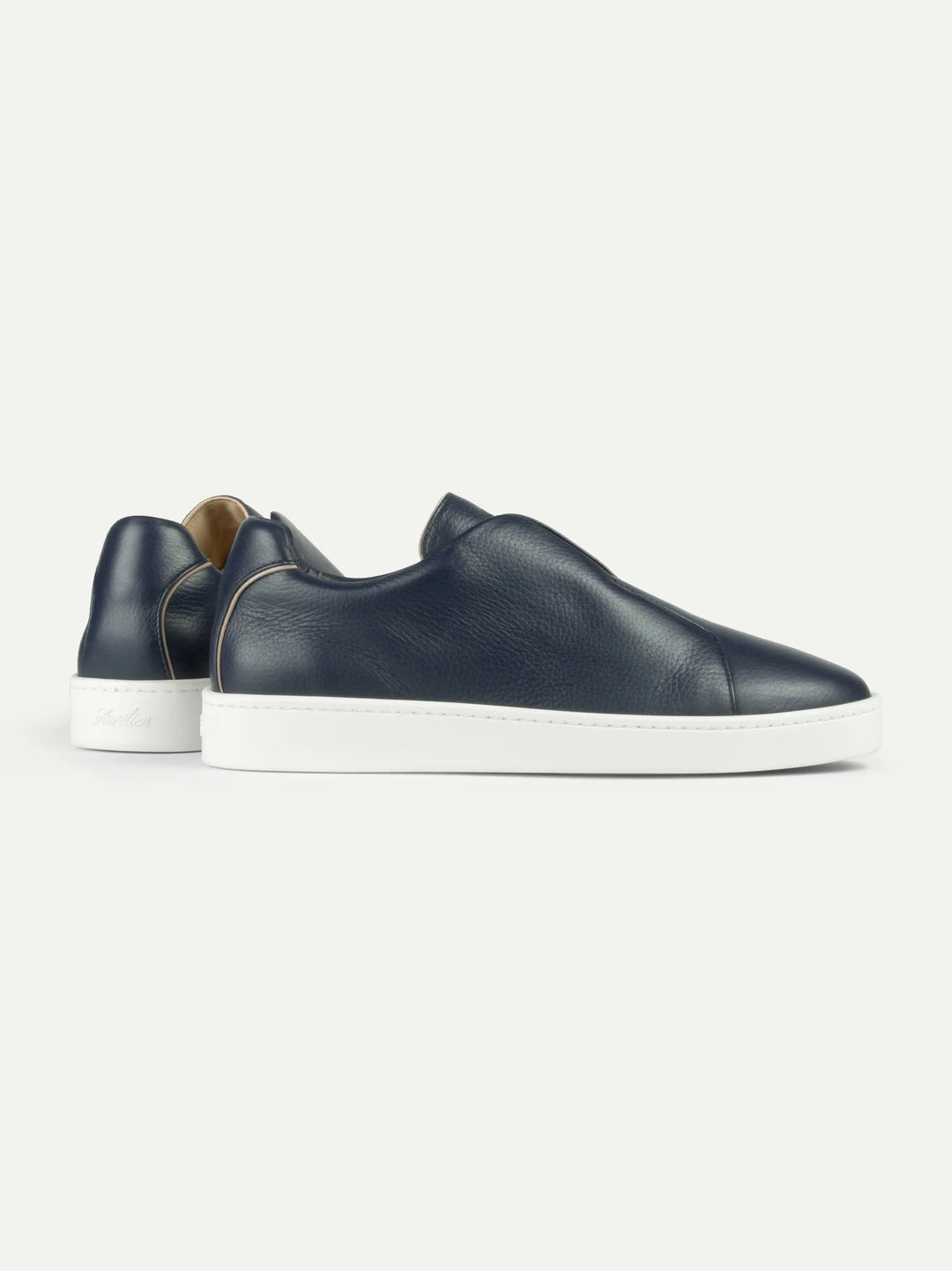 Leather Laceless Sneakers Navy Blue