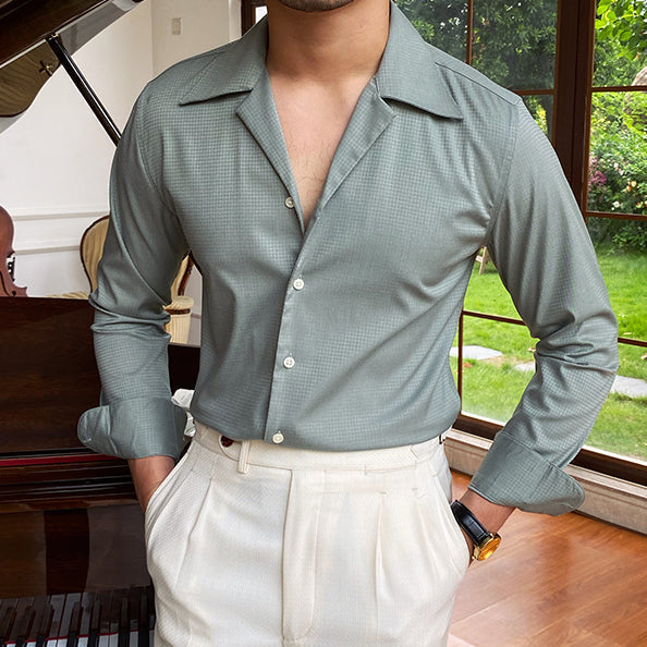 Classic Cotton Blend Shirt with Spread Collar