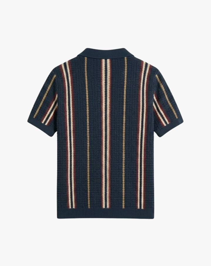 Open-Weave Knit Shirt with Vertical Stripes