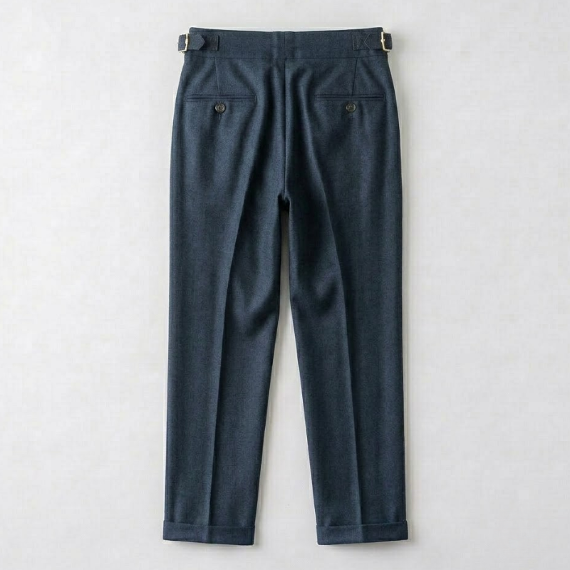 Pleated Wool Blend Trousers with Asymmetric Waistband