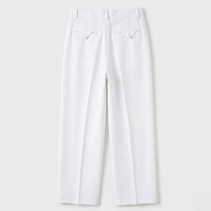 High-Waisted Pleated Straight-Leg Trousers