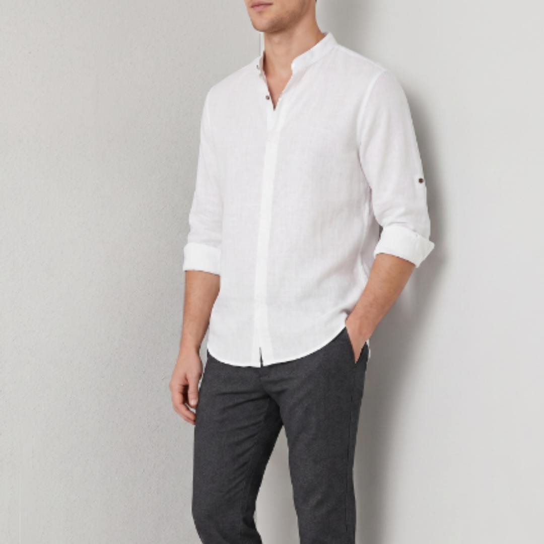 Linen Band Collar Shirt