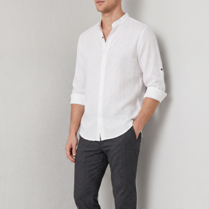 Linen Band Collar Shirt