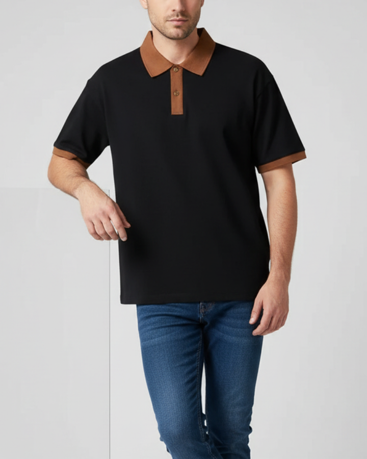 Evan Contrast-Knit Polo Shirt