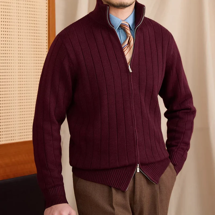 Simone Ribbed Zip-Up Cardigan