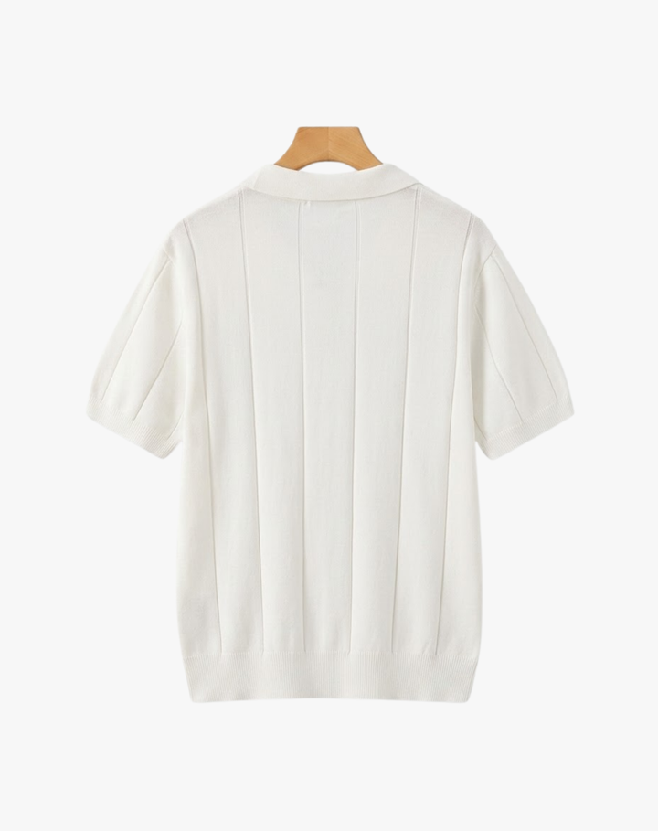 Stretch Knit Polo Shirt with Open Collar