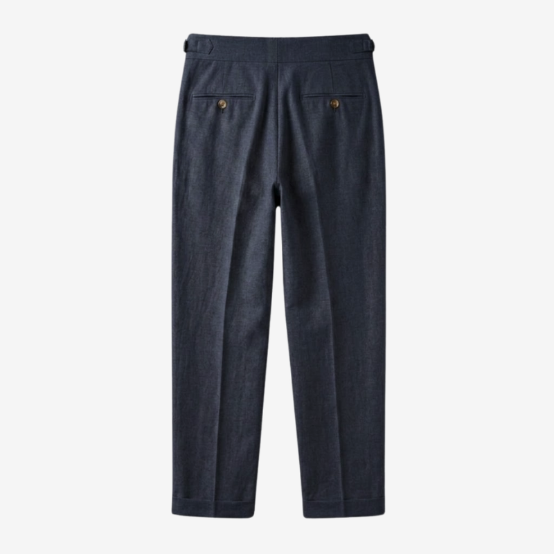 Linen-Cotton Blend Trousers with Adjustable Waist