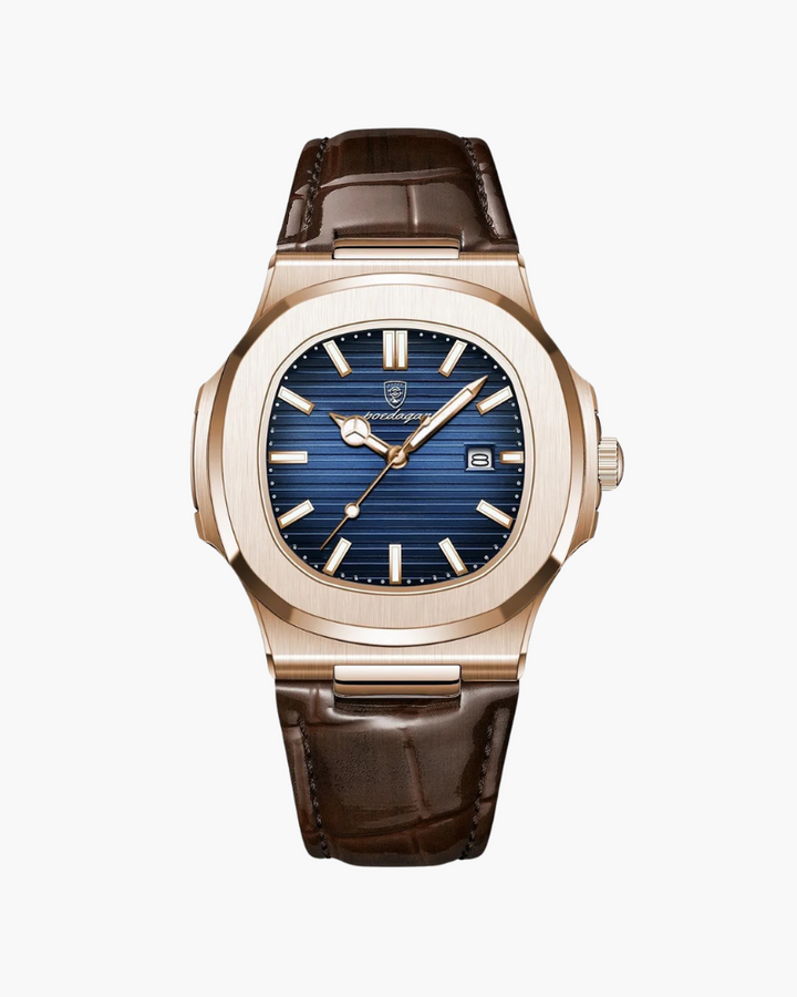 Leather Strap Watch with Textured Dial