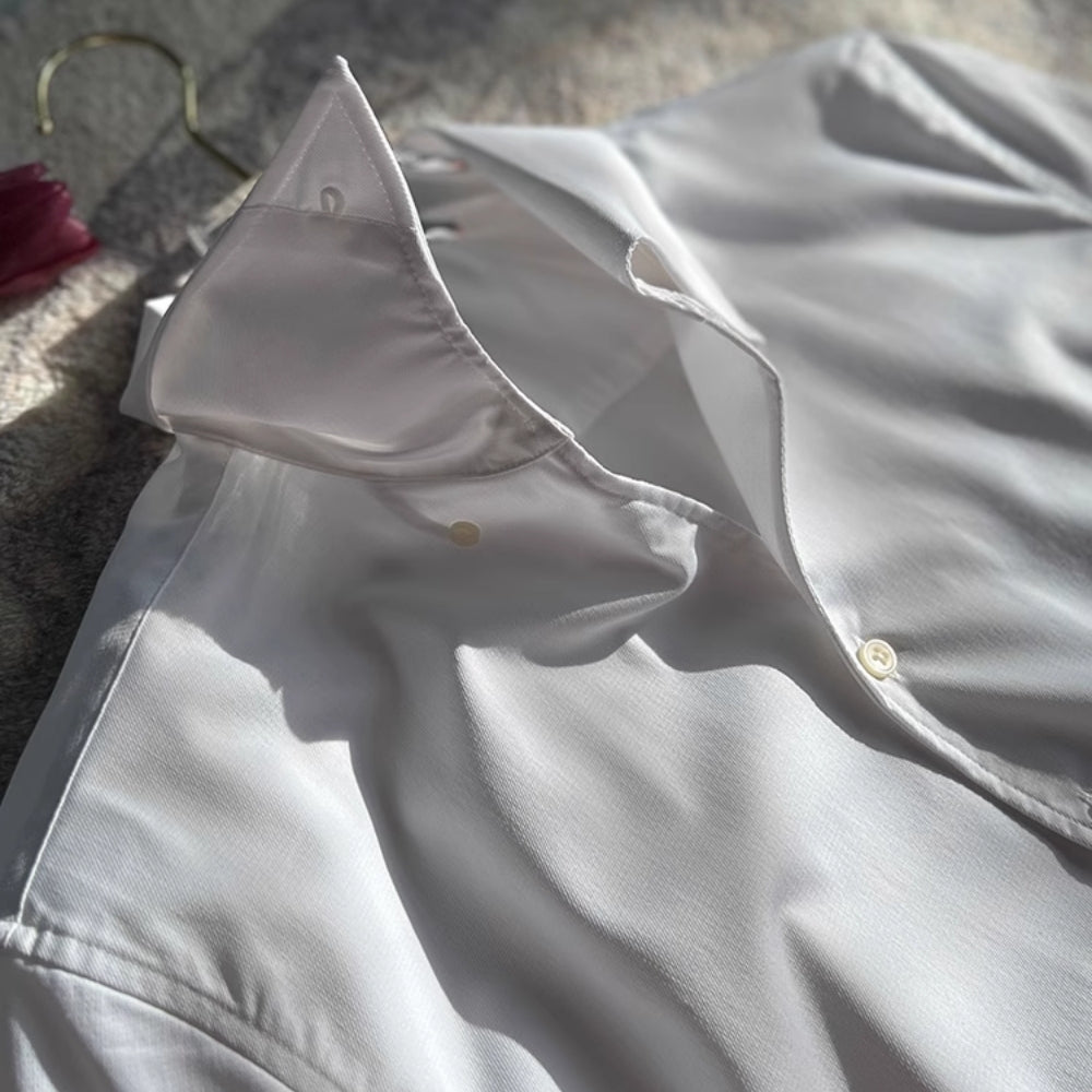 Stretch Cotton Classic Shirt with Semi-Spread Collar
