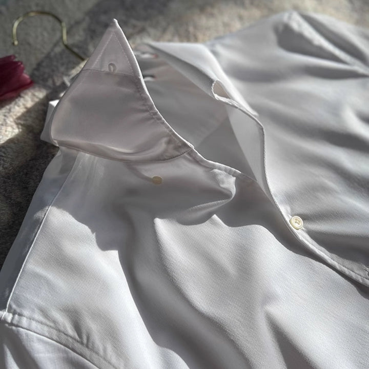 Stretch Cotton Classic Shirt with Semi-Spread Collar