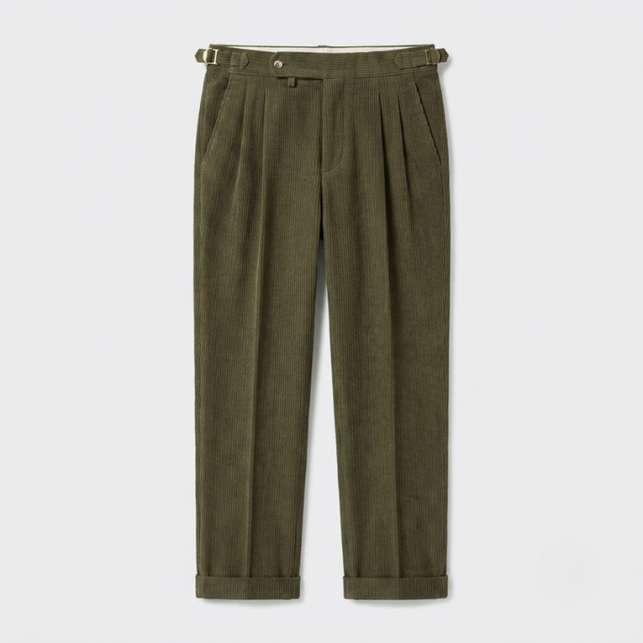 High-Rise Pleated Corduroy Trousers