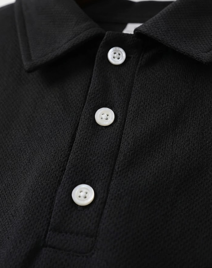 Stretch Knit Polo Shirt with Button Placket
