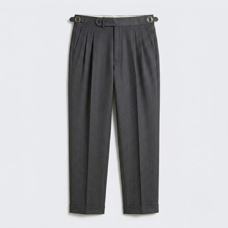 Double-Pleated Tapered Trousers with Adjustable Waist