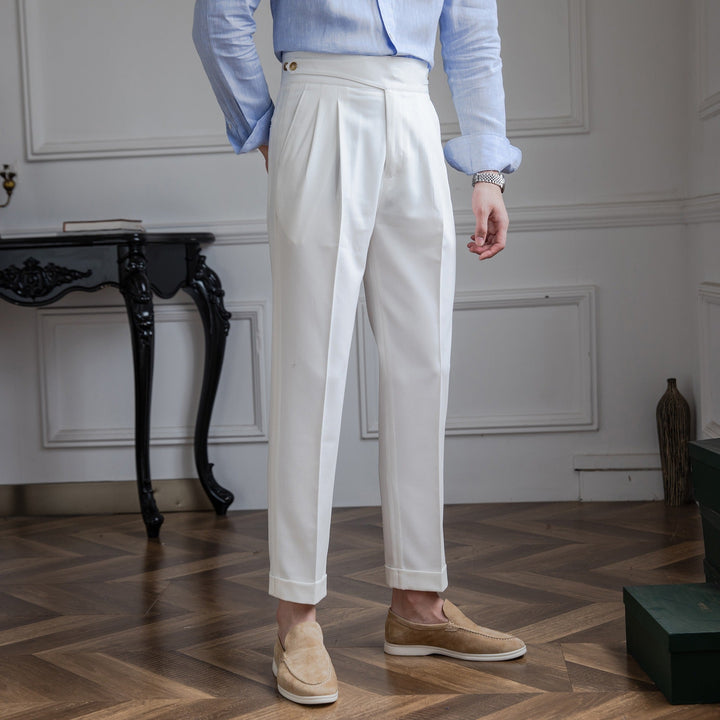 High-Waisted Double-Pleat Wool Blend Trousers