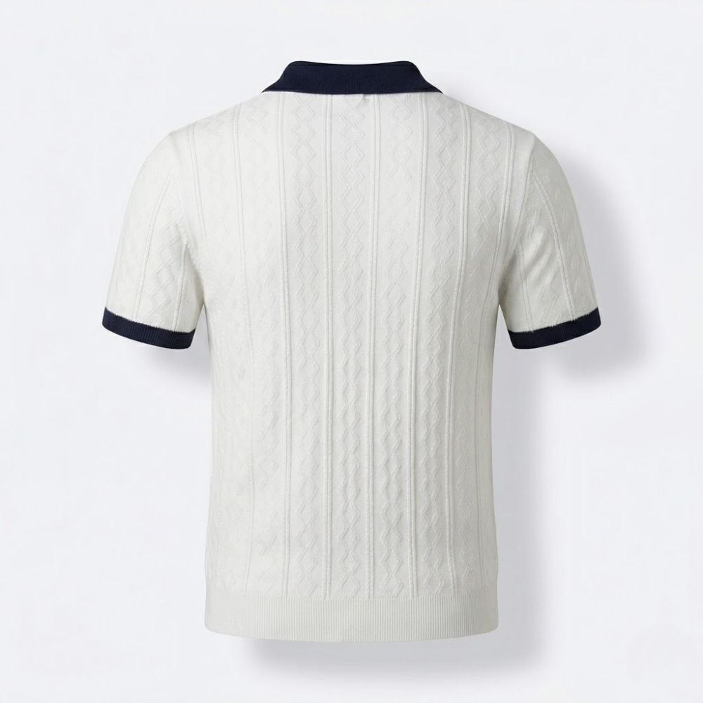 Contrast Collar Textured Knit Polo Shirt