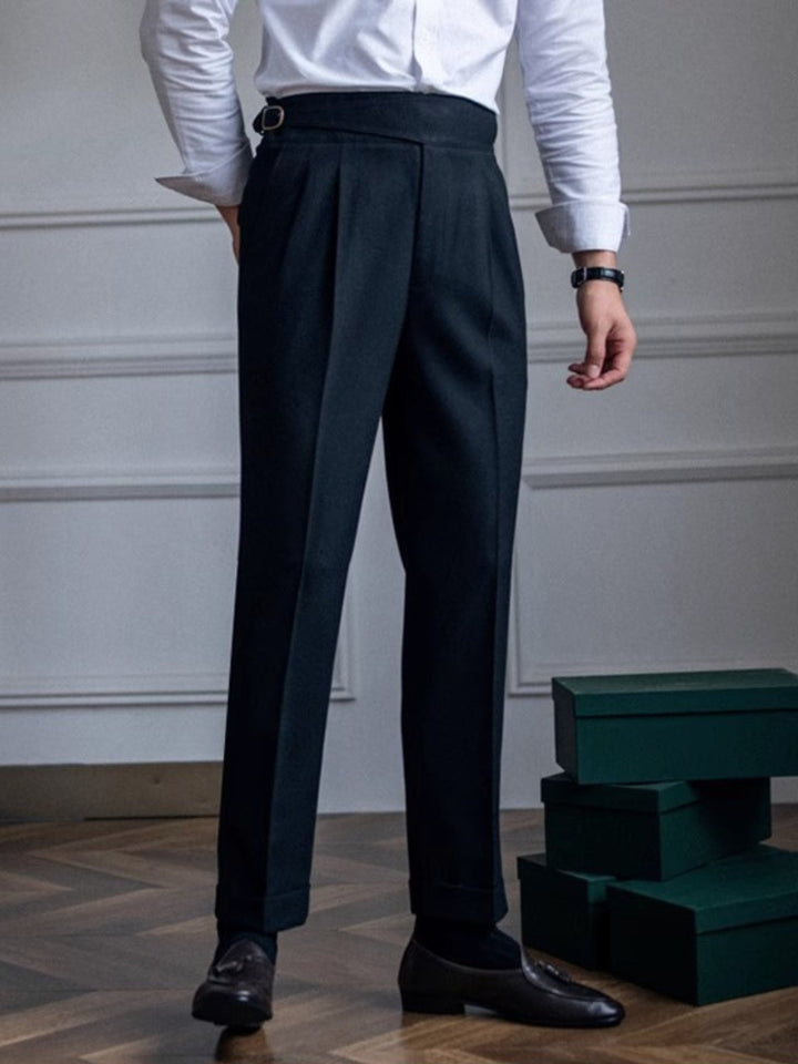 High-Rise Pleated Trousers with Cross-Belt Detail