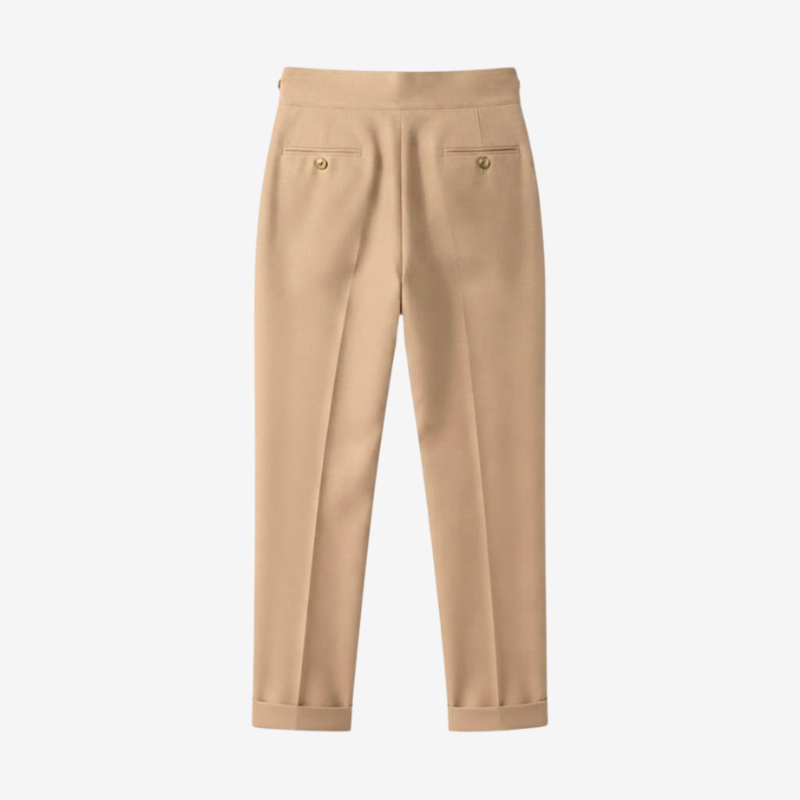 High-Waisted Double-Pleat Wool Blend Trousers