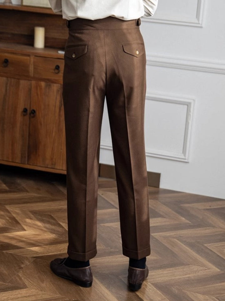 High-Rise Pleated Trousers with Cross-Belt Detail