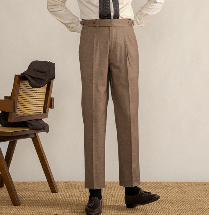 Herringbone Wool Pleated Trousers