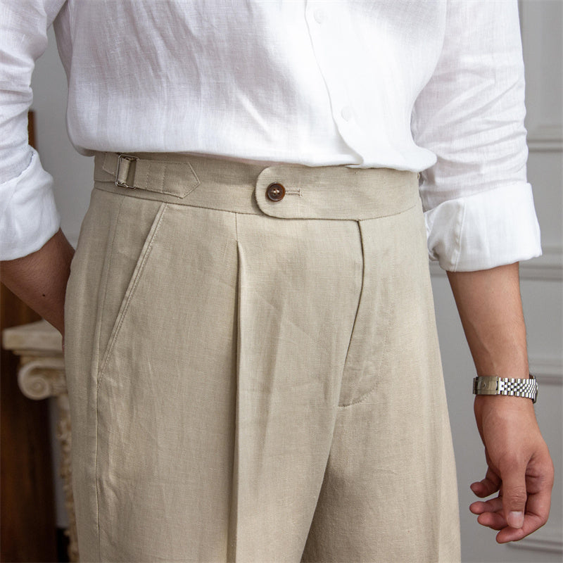 Classic Pleated Linen Trousers