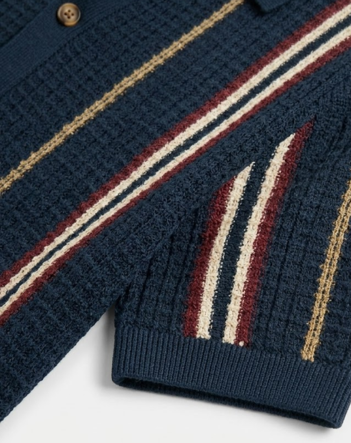 Open-Weave Knit Shirt with Vertical Stripes