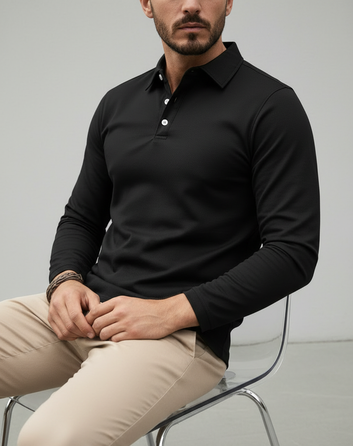 Stretch Knit Polo Shirt with Button Placket