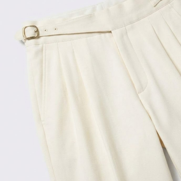 High-Rise Pleated Trousers with Cross-Belt Detail