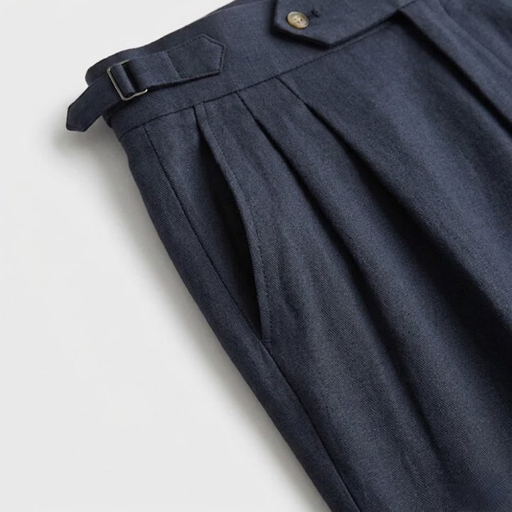 Linen-Cotton Blend Trousers with Adjustable Waist