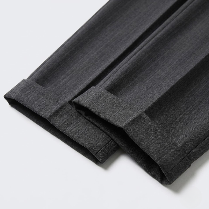 Double-Pleated Tapered Trousers with Adjustable Waist