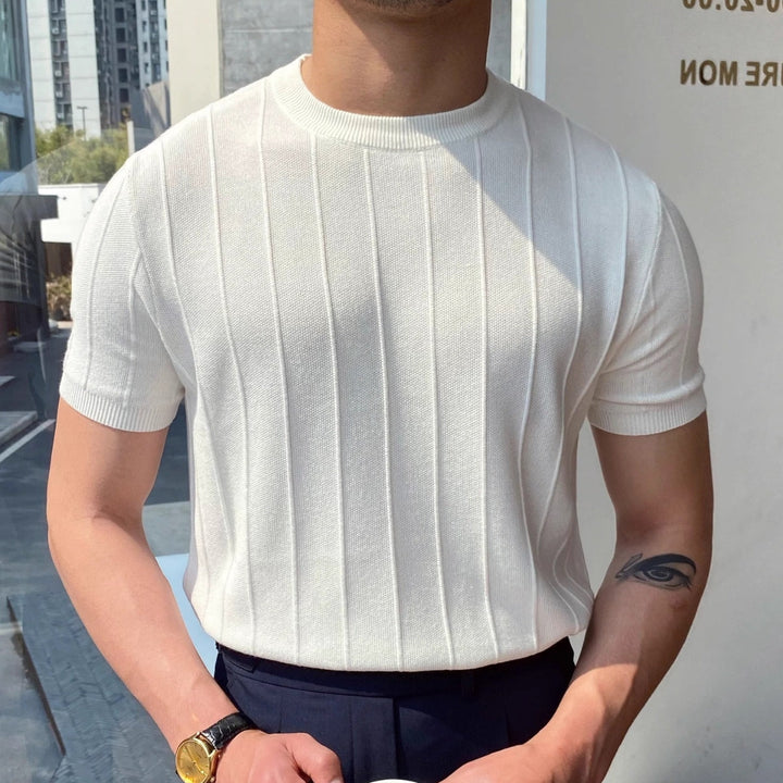 Classic Ribbed Cotton Blend Knit Shirt