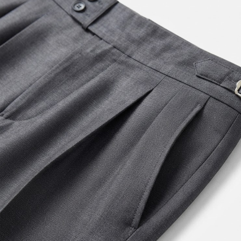 Lightweight Wool Pleated Trousers with Adjustable Waist