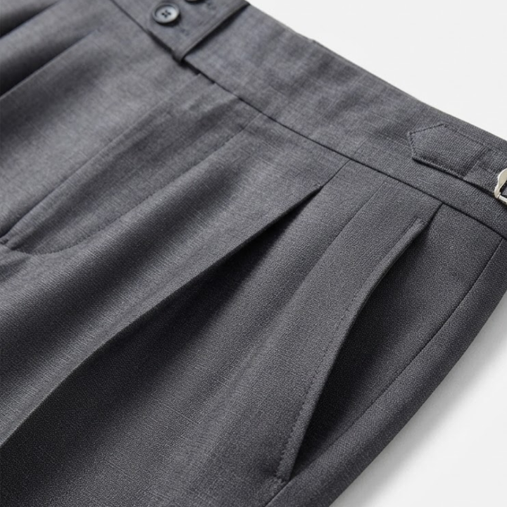 Lightweight Wool Pleated Trousers with Adjustable Waist