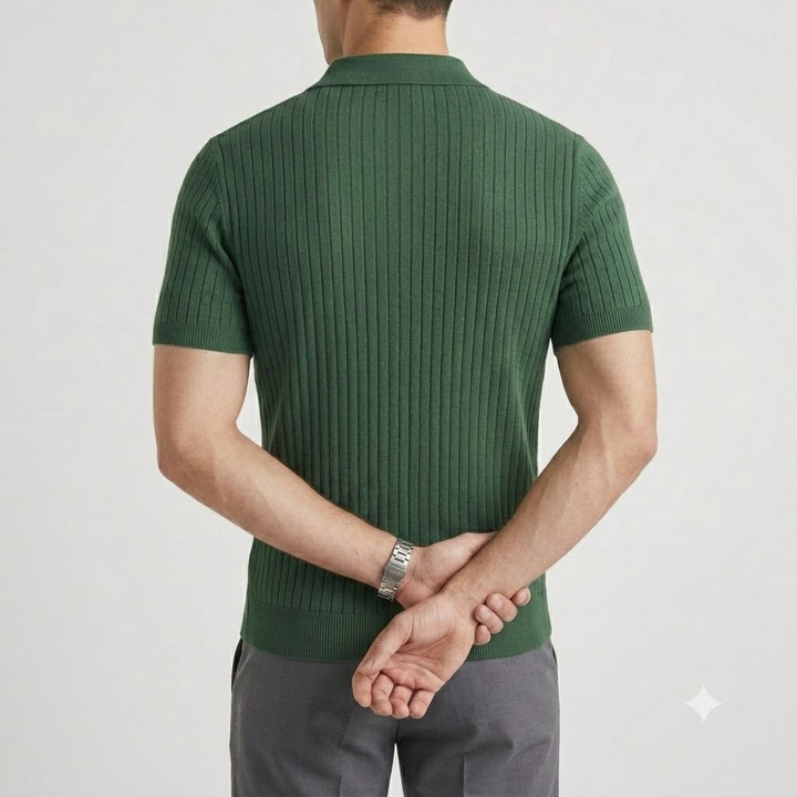 Classic Ribbed Knit Polo Shirt