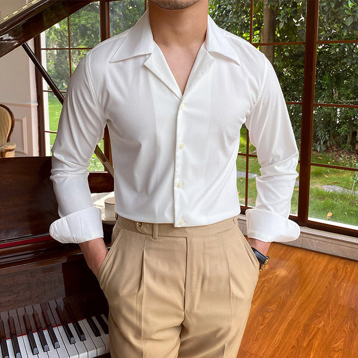Classic Cotton Blend Shirt with Spread Collar