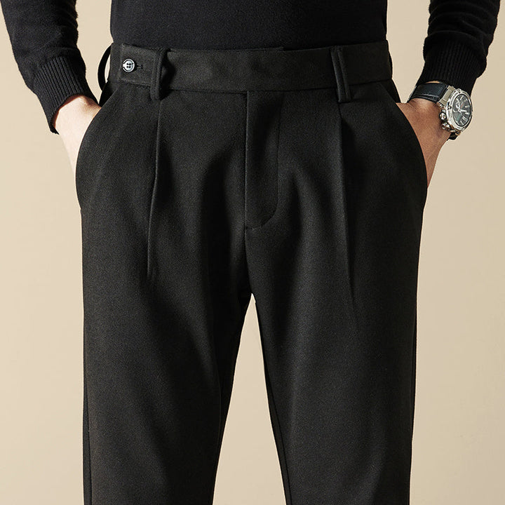 Pleated Wool Blend Tapered Trousers