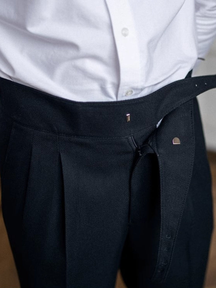 High-Rise Pleated Trousers with Cross-Belt Detail