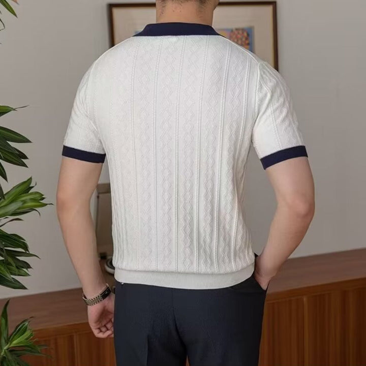 Contrast Collar Textured Knit Polo Shirt
