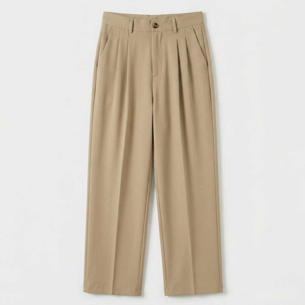 High-Waisted Pleated Straight-Leg Trousers