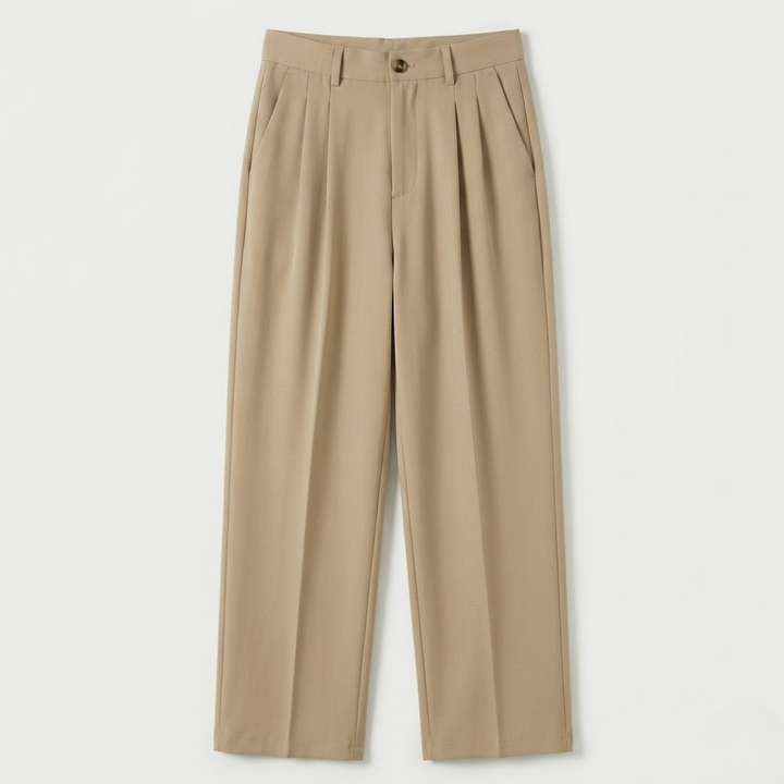 High-Waisted Pleated Straight-Leg Trousers