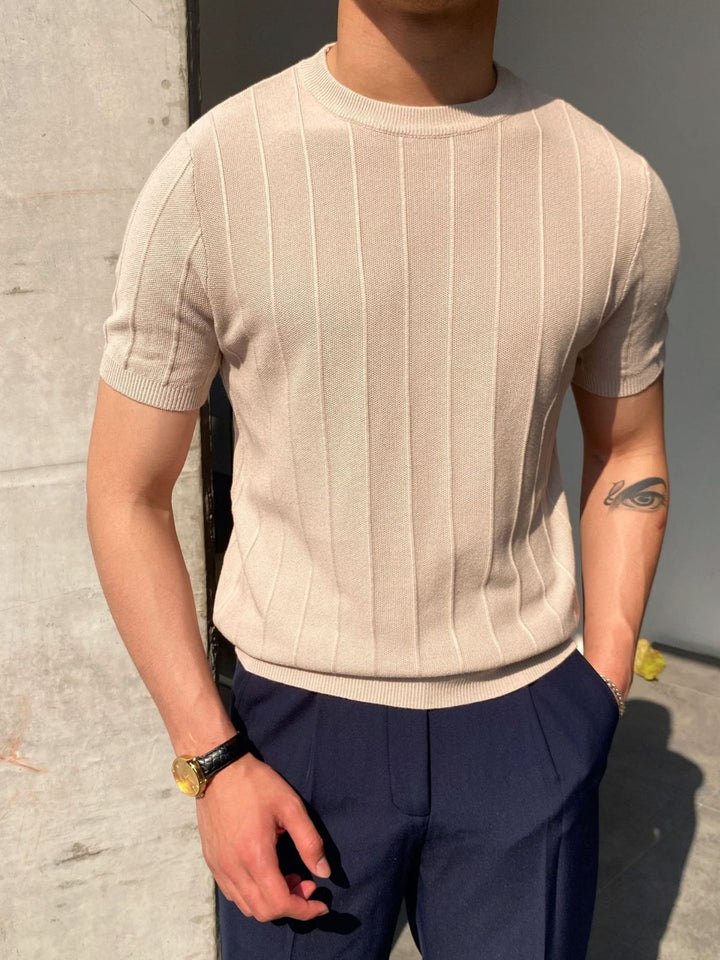 Classic Ribbed Cotton Blend Knit Shirt
