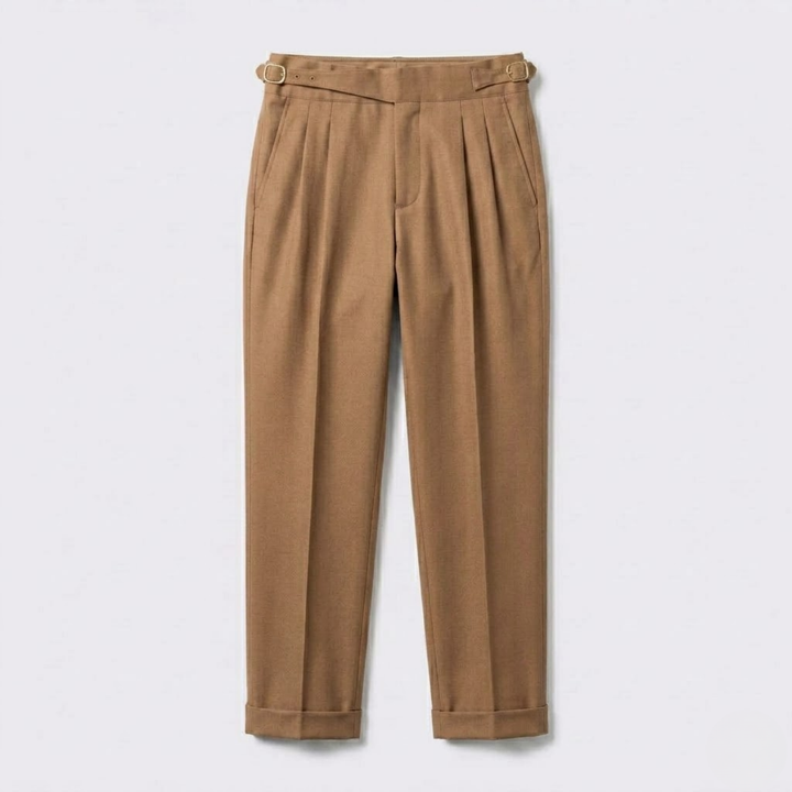 High-Rise Pleated Trousers with Cross-Belt Detail