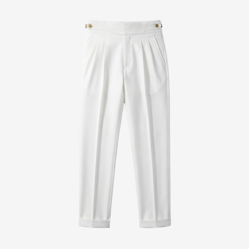 High-Waisted Double-Pleat Wool Blend Trousers